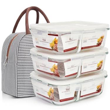 Imagem de DAS TRUST 3 Pack Glass Food Storage Containers 2 Compartments Glass Meal Prep Containers with Lids for Adult Food Prep Containers with Divider Reusable Lunch Bento Box