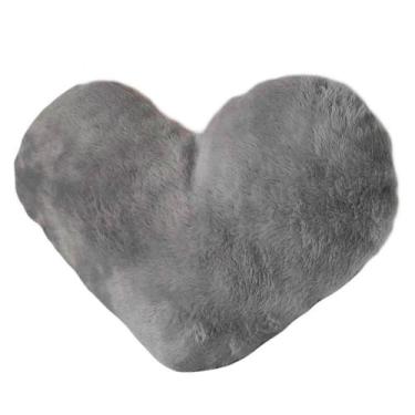 Imagem de Almofada De Coração Pelúcia Pelo Curto Cinza Para Decoração - Novadeco