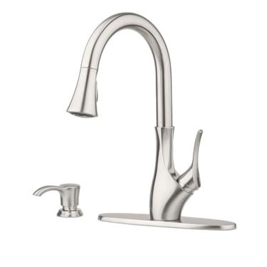 Imagem de Pfister Torneira de cozinha F-529-7TGS Tegley de 1 manípulo com dispensador de sabonete, aço inoxidável