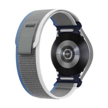 Imagem de Pulseira robusta para Samsung Galaxy Watch 6 5 4 de 40 mm, 44 mm, 42 mm, 46 mm, 43 mm, 5 Pro de 45 mm, pulseira esportiva de nylon macio sem lacunas com um clique para Galaxy Watch 6 5 4, azul e cinza