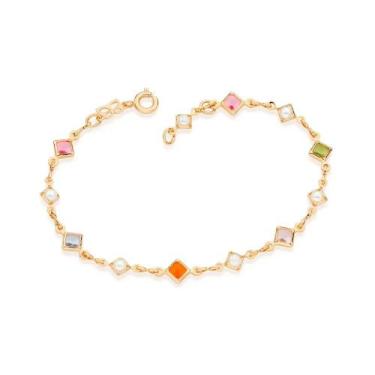 Imagem de Pulseira banhado ouro 18k feminina colorida pedras e pérolas rommanel 