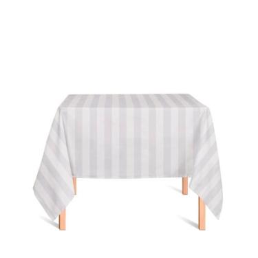 Imagem de Toalha de Mesa Quadrada em Tecido Jacquard Off-White Listrado Tradicio