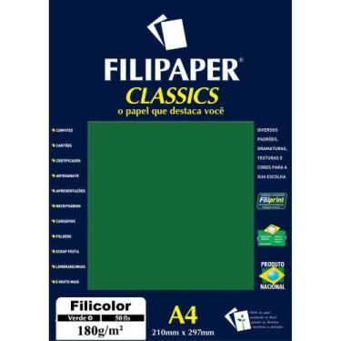 Imagem de Papel A4 Color Filicolor Verde 180G Pacote com 50 Folhas - Filiperson
