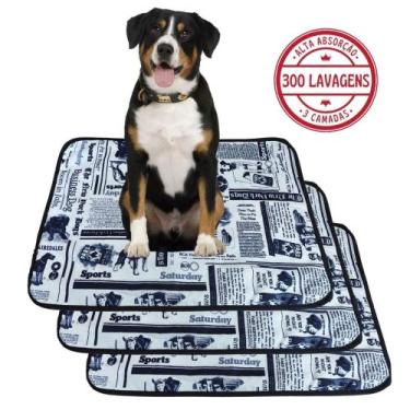 Imagem de Kit com 3 Fraldas de Câes p/Chão 70x50 Jornal 300 Lavagens - 3 Camadas