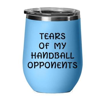 Imagem de Copo de vinho de handebol, presente de handebol, copo de vinho de aço inoxidável de 340 g, presentes para ele, para ela, para meninos, para meninas, aniversário, ideia de presente de Natal (azul