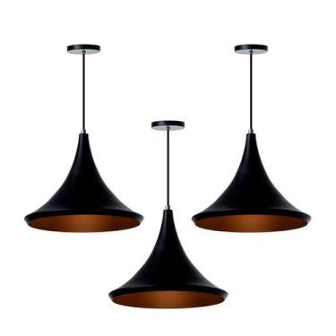 Imagem de Kit 3 Lustres Sala Estar Pendente Interno Chapeu Chines 27cm - ideallu