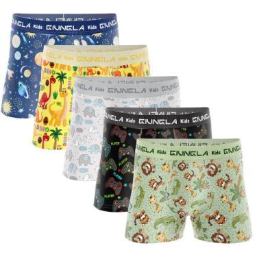 Imagem de Kit 5 Cuecas Boxer Box Infantil Microfibra - Giungla, Lisa e estampada