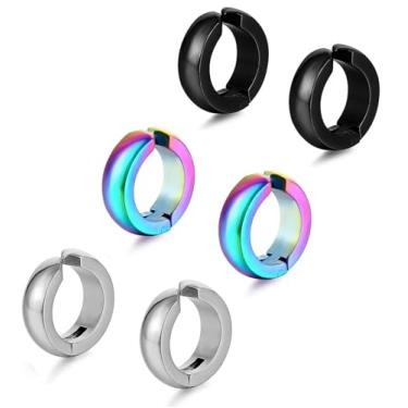 Imagem de SIISPRI Brincos de argola de aço inoxidável masculinos e femininos sem piercing, Aço inoxidável, Sem pedra preciosa