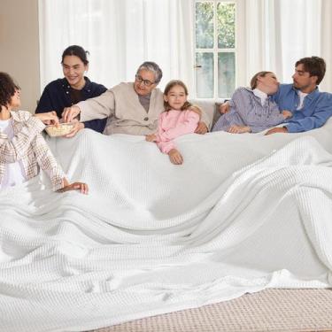 Imagem de Cobertor King Size Bedsure 100% Algodão Waffle - Oversize e Branco