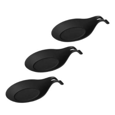 Imagem de Kit 03 Descanso para Talheres Silicone Utensilio Preto - Unyhome