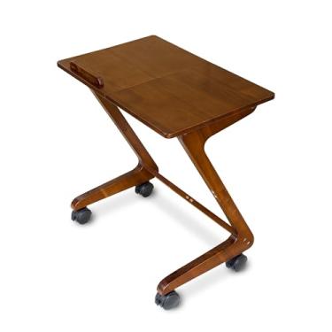 Imagem de FLYJOE Bandeja de TV com rodízios, mesas de canto de madeira maciça, mesa lateral de sofá, mesa de sofá, mesa de laptop, bandeja removível para lanche para café, cama, sofá, comer, escrever, ler, sala