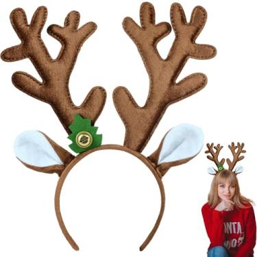 Imagem de Beviliu Tiara de chifres de rena, fantasia de cervo com sinos, acessórios fofos de Natal para adultos, festas de Natal e Papai Noel, 1 pacote