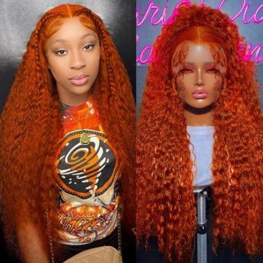 Imagem de Peruca LRV Ginger Deep Wave 28" Cabelo humano 13x4 HD Lace 180%