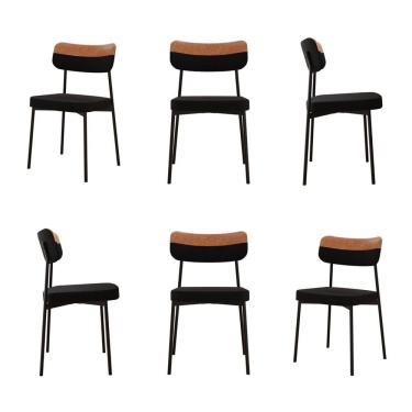 Imagem de Kit com 6 Cadeiras para Sala de Jantar Mona Yescasa Preto /Caramelo