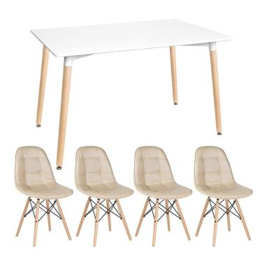 Imagem de Kit - Mesa Retangular Eames 80 X 120 Cm Branco + 4 Cadeiras Botonê Nude Mesa Branco Com Cadeiras Nude