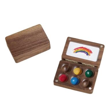 Imagem de Mini paleta de aquarela portátil, paleta de tinta minúscula de cores de madeira, paleta magnética de caderno de esboços para cor de água, guache, tinta acrílica, pequena bandeja de pintura de viagem