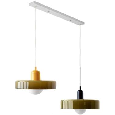 Imagem de Luminárias Pendentes De Vidro Verde Com 2 Luzes Lâmpada Pendurada Vintage De Fazenda Com Lâmpada Quente De 3000k Cabo Branco Lustre Moderno De Meados Do Século Para Ilha, Yellow Black