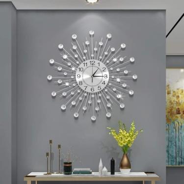 Imagem de JUGV 71 cm cristal prata grande moderno metal starburst decoração, relógio de parede de cristal brilhante para cozinha, escritório, quarto, sala de estar decorativo