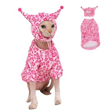Imagem de GigglyHouse Roupas para gatos Sphynx, terno de gato com chapéu e moletom, conjunto completo para gatos sem pelos, Cornish Rex e Devon Rex (terno rosa, M (2 a 2,5 kg))