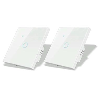 Imagem de Tuya Smart WiFi EU Interruptor de toque painel de vidro interruptor de parede de escada bidirecional para Alexa Gogle Home Voice Control-1 Gang 2Way