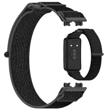 Imagem de Disscool Pulseiras ajustáveis de substituição compatíveis com Huawei Band 10/10 NFC/9/9 NFC/8/8 NFC, pulseira de nylon macio com liberação rápida para homens e mulheres (Nylon/preto + cinza)
