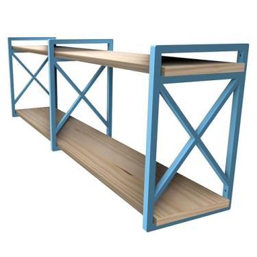 Imagem de Prateleira estilo industrial 20cm x 115cm - Kit Completo c/Madeiras - Suporte(AZUL)