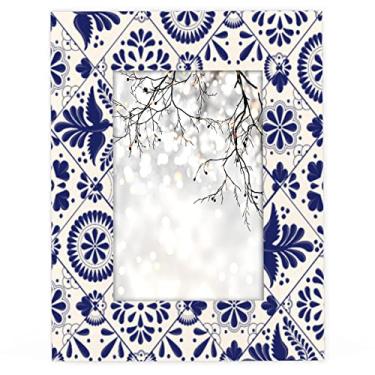 Imagem de Porta-retratos de madeira Talavera, estilo tradicional mexicano Talavera 12 x 17 molduras para mesa, mesa, escritório, casa, sala de estar, decoração