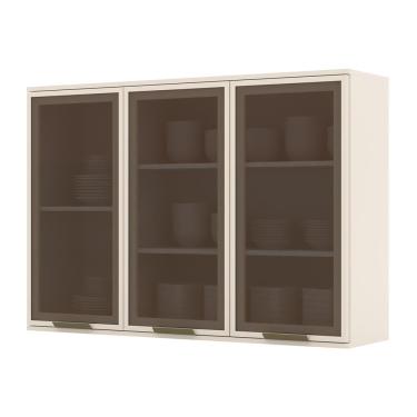Imagem de Armário Aéreo 3 Portas de Vidro 120cm Connect - Móveis Henn Off White