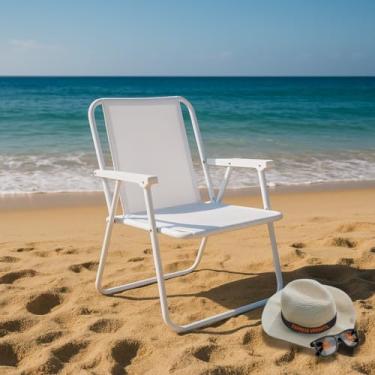 Imagem de Cadeira De Praia Lazer Descanso Dobrável Alta De Aço (Branca)
