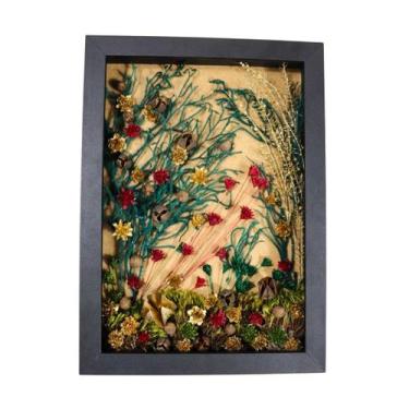Imagem de Quadro Decorativo Flores Secas Sempre Viva 21x30 Artesanal - Pense Flo