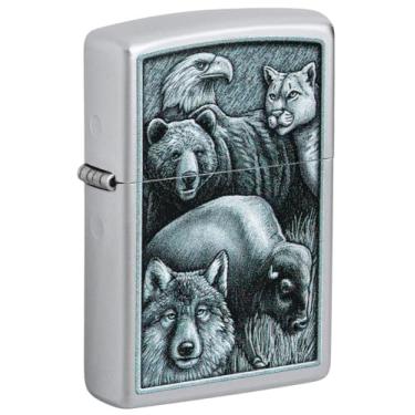 Imagem de Zippo Isqueiro de bolso cromado acetinado com design Animal Kingdom