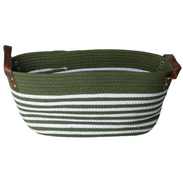 Imagem de Cesto de Fibra Natural e Algodão com Alça Verde Esmeralda 19x25x41cm 3633 - Paramount