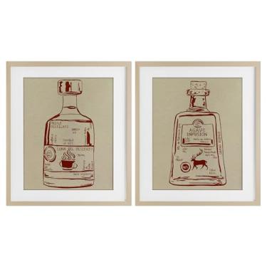 Imagem de Stupell Industries Essência de garrafa de licor 2 peças Impressão emoldurada de bétula sob vidro design conjunto por Melissa Wang, 21 x 17