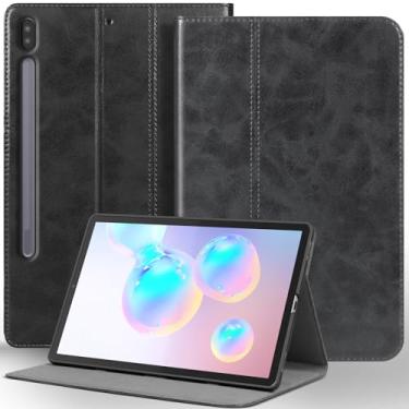 Imagem de NANRUIL Capa protetora de couro genuíno para Samsung Galaxy Tab S6 26.7 cm 2019 (SM-T860/T865/T867) Capa protetora de couro genuíno, despertar/hibernar automaticamente. Preta