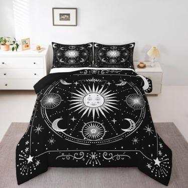 Imagem de Feelyou Conjunto de edredom Queen com enchimento de sol e lua, boêmio, exótico, galáxia, para decoração de quarto de crianças e adolescentes com 2 fronhas