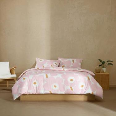 Imagem de Marimekko – Jogo de cama Queen de algodão naturalmente macio e macio com fronhas combinando, conjunto de cama de 3 peças (rosa Unikko)