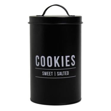 Imagem de Lata Pote Com Tampa Para Biscoito Cookies Bolacha Preto 1,7 Litros - H