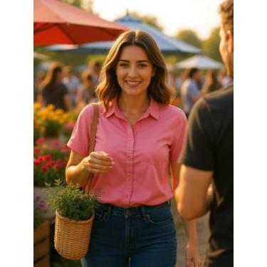 Imagem de Camisa Feminina Manga Curta Possui Botões Uniforme Secretária - Gisele