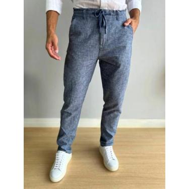 Imagem de Calça de Linho Alfaiataria Masculina Slim Premium Conquest, Azul, G