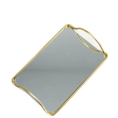 Imagem de Bandeja Espelhada Com Alça Metal Dourado Lavabo Perfumes Maquiagem Decoração(Pequena)