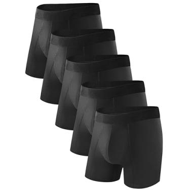 Imagem de TIICHOO Cueca boxer lavável para incontinência urinária de algodão absorvente regular à prova de vazamento urinário, pacote com 5, 5, preto, P