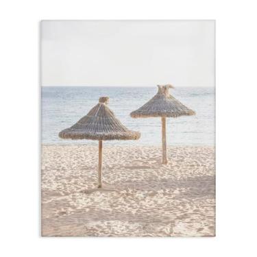 Imagem de Stupell Industries Guarda-chuvas de palha na arte de parede em tela de praia, design por Sisi e Seb, 76 x 61 cm
