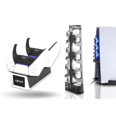 Imagem de Kit Gamer PS5, Ventilador de Resfriamento com 3 Ventoinhas + Base de Carregamento Dupla para Controles, Compatível com PlayStation 5 Digital e Disc Edition