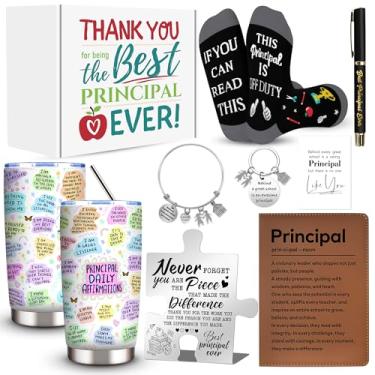 Imagem de 9 peças principais presentes para mulheres, presentes de apreciação para diretores de escola com copo de 590 ml meias de placa de agradecimento diário principal chaveiro para dia principal