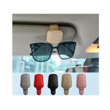 Imagem de 2 pacotes de suportes de óculos de sol para viseira de carro, clipe de cartão de bilhete de couro magnético - acessórios de viseira de carro (bege)