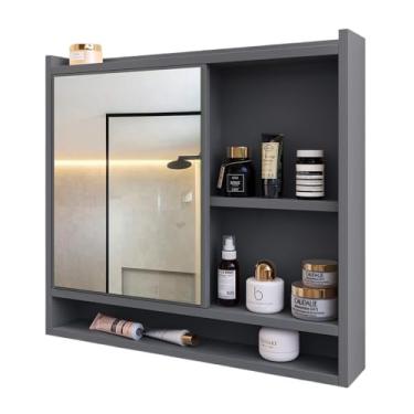 Imagem de Armario de Banheiro com Espelho, Aéreo com Porta, Nichos E Prateleira Compacto E Funcional para Parede(AQUA CINZA)