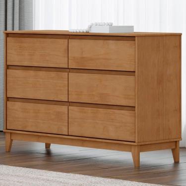 Imagem de Cômoda Para Quarto 125cm 6 Gavetas Pé Madeira Solvi Freijó F07 - Mpozenato
