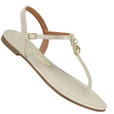 Imagem de Sandália Rasteira Feminina Vizzano – Verniz, Tiras Finas com Pingente Dourado, Leve e Confortável (Branco Off Branco Off Napa - Whiteoff, BR, Adulto, Numérico, 37)
