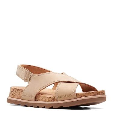 Imagem de Clarks Sandálias femininas de couro cruzado, cortiça, slingback, Nougat, 40 BR