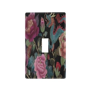 Imagem de Blueangle Capa de placa de parede para interruptor de luz - Capa de interruptor de luz colorida dragão e rosa decorativa placa de parede, tamanho 1 gangue 4,53 x 2,76 polegadas (415)